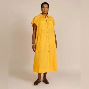 Mara Hoffman Aimilios Textured Marigold Saffron Yellow Cotton Midi Dress